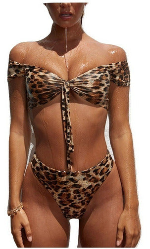 Traje De Baño Brasileño Leopardo Cintura Alta Bikini