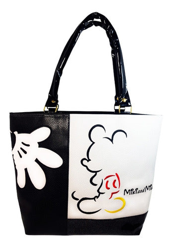 Bolso De Dama Diseño Mickey Mouse Bicolor Bordada Alta Gama