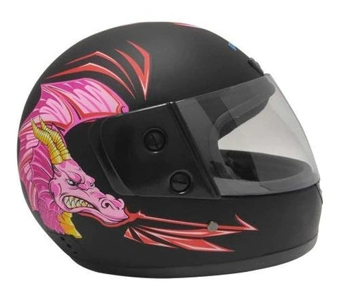 Casco Rosa Negro Mate Mujer Integral Moto Dragon Economico