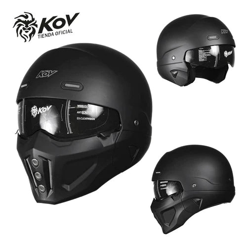 Casco Kov Spectrum Negro Para Moto Abierto Con Mascara