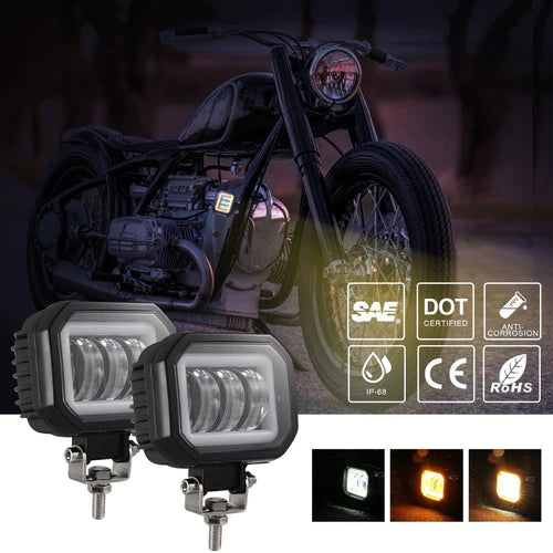 Square Angel Eyes Headlights For Auto Motorcycle 2 Pcs