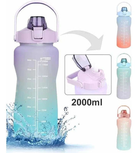 Termo Botella Motivacional 2 Litros Agua Con Sitckers Kawaii –