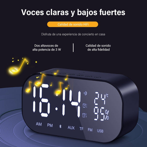 Reloj Despertador Digital Con Altavoz Bluetooth Y Radio Fm
