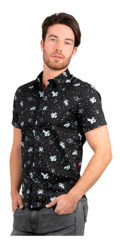 Camisa Hombre Casual Manga Corta Diseño Astronauta