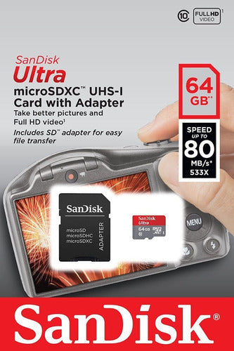 Tarjeta De Memoria Sandisk Sd64g Ultra Con Adaptador Sd 64gb