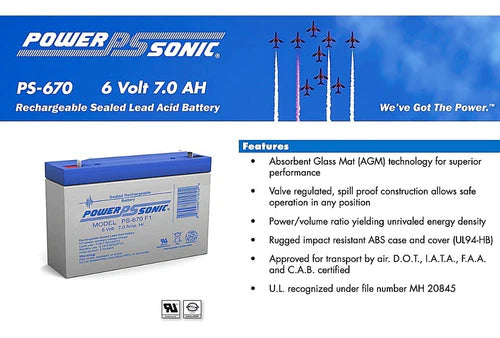 Batería Ps-670 6 Voltios 7 Ampers Power Sonic Recargable