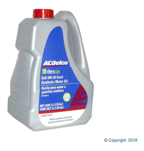 Aceite Sintetico 0w20 100% Dexos 2  5l 19367507 Acdelco
