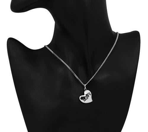 Collar Cadena Oro Blanco 18k Corazón Love Lujo Dama Diamante