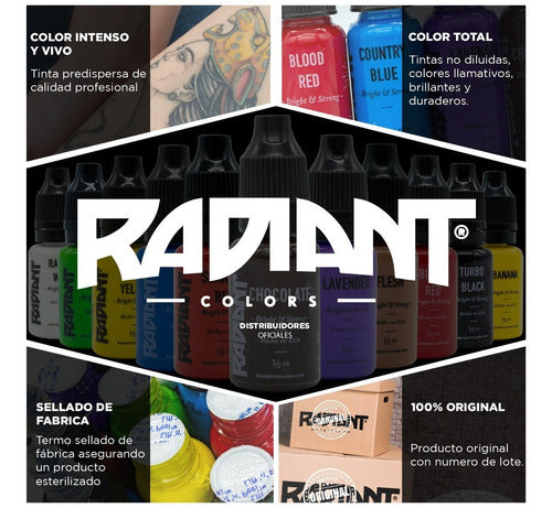 Tintas Profesionales Para Tatuar Radiant Kit 10 Colores 1 Oz