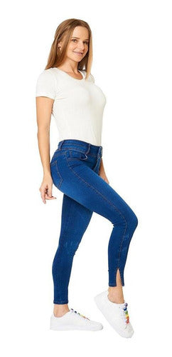 Jeans Mujer Push Up Abertura Tobillos Skinny Azul Casual