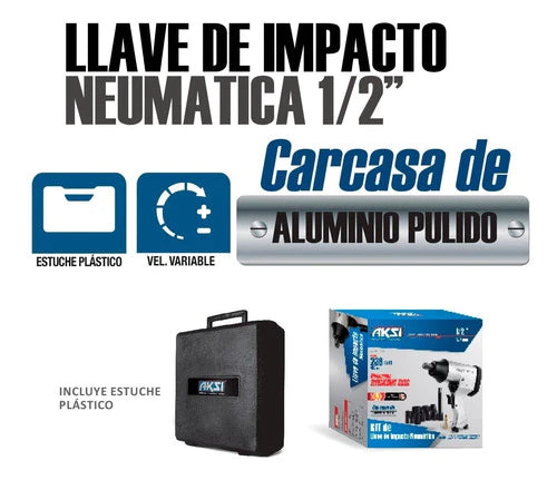 Kit Llave De Impacto Neumatica 1/2pul Con Accesorios Semipro
