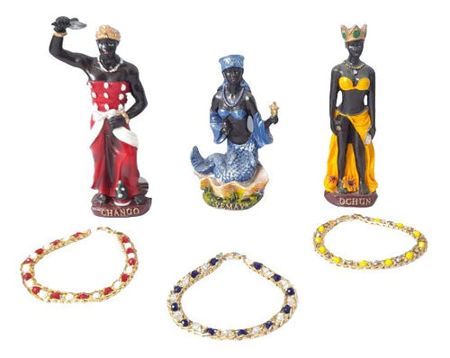 Yemaya Shango Y Oshun Figuras Importadas Resina Y Pulseras