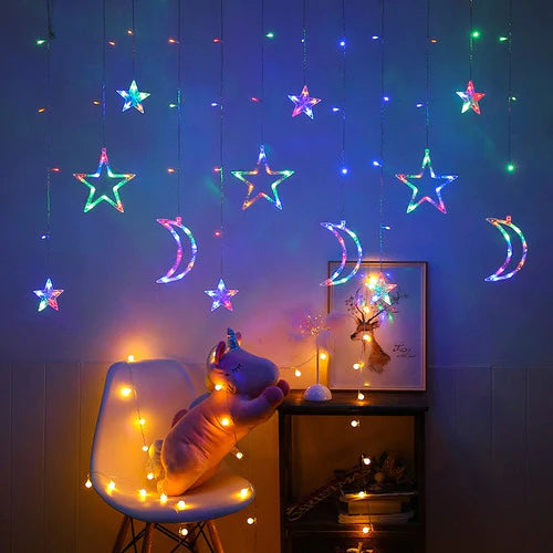 Serie De Luces Navideñas Cascada Estrellas 120leds Colores