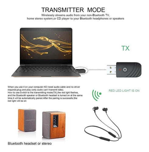 Transmisor Y Receptor Bluetooth V5.0 De Audio Usb 3 En 1