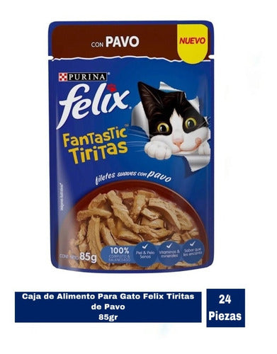 Caja De Alimento Para Gato Felix Tiritas De Pavo 24 Piezas