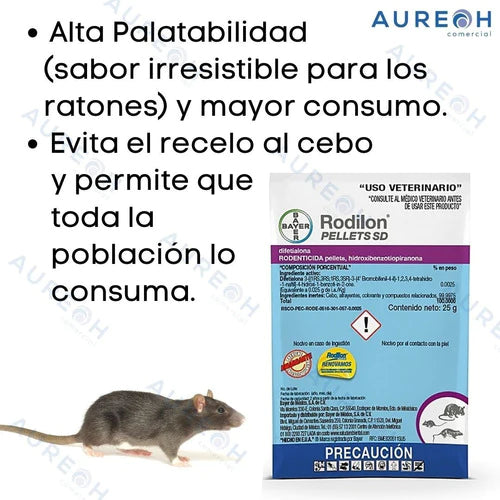 5 Sobres 25 Gr. Rodilon Pellets Cebo Mata Ratas Rodenticida