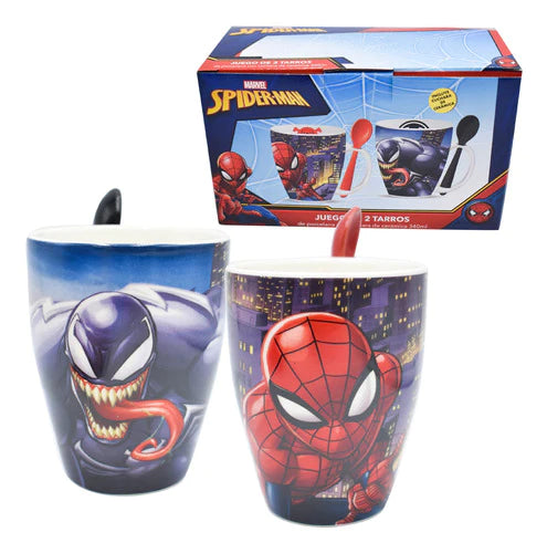 2 Tazas Ceramica Spiderman Hombre Araña Venom Disney Marvel