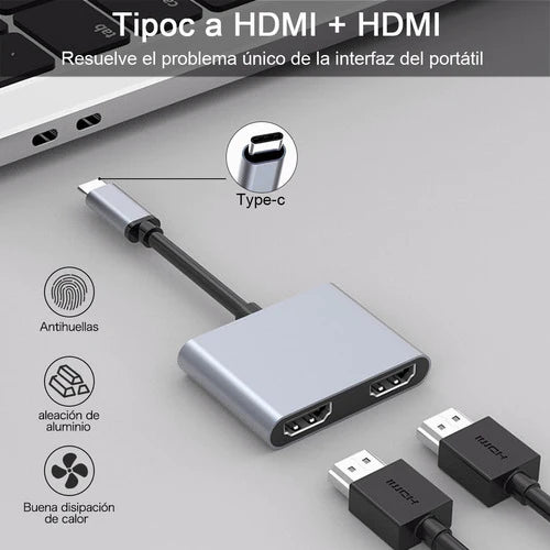 Adaptador Usb C/type C To Dual Hdmi 4k @60hz For Macbook Etc