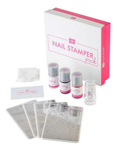 Kit Stamper Nail Factory-3 Pinturas+4 Placas+stamper+gasas