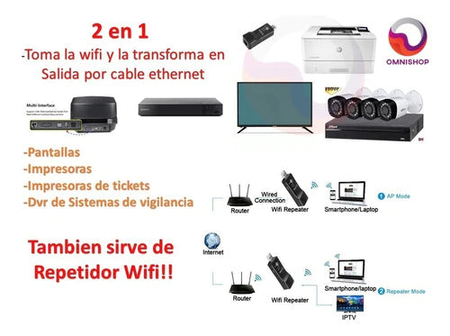 Adaptador Wifi A Ethernet Y Repetidor De Red  2 En 1