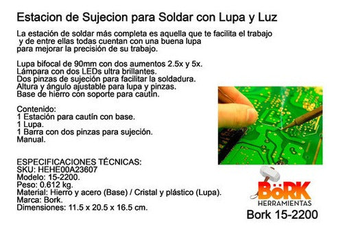 Estación De Sujeción Para Soldar Con Lupa Y Luz Bork 15-2200