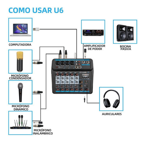 Depusheng U6 Mini Consola Mezclador De Audio 6 Canales