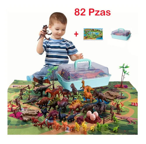 Juguete Dinosaurio Para Niños Con Mapa Y Árbol Y Cajas 82pcs