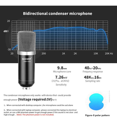 Kit Microfono Condensador Grabación Estudio Ktv Neewer Negro