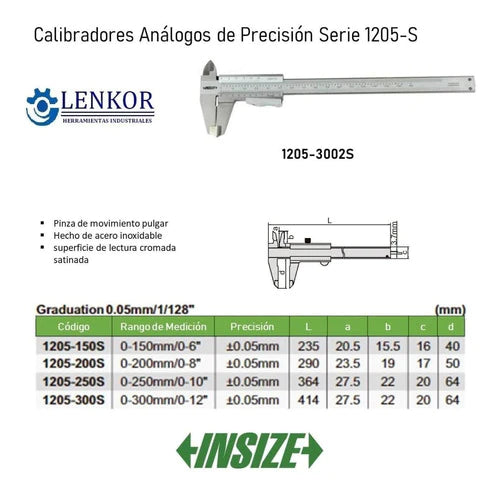 Calibrador Vernier 0-8 / 0-200 Mm 1/128  Insize # 1205-200s