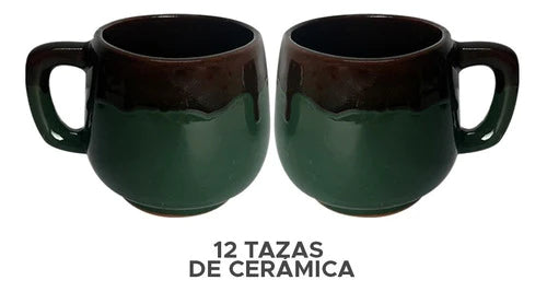 12 Tazas De Barro Artesanales Sonris Verde Hecho En Mexico