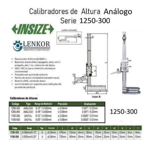 Calibrador Alturas Analógo De 0-12 /300mm Insize 1250-300