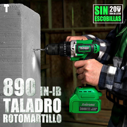 Taladro Rotomartillo Sin Carbones 1/2'' Con 2baterías 100 Nm