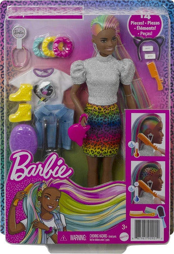 Barbie Fashion Dolls Peinado Arcoíris Animal Morena