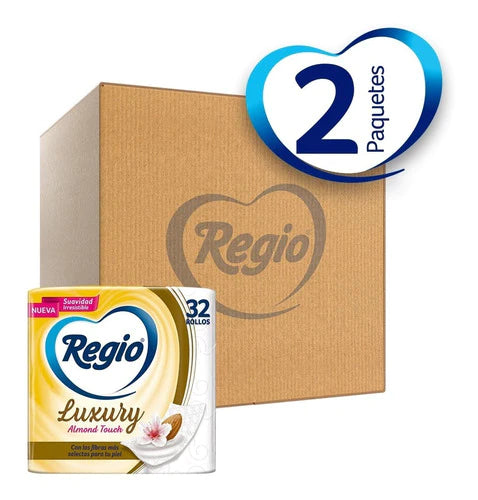 Caja Con 2 Papel Higi Regio Luxury Almond Touch 32 Rollos