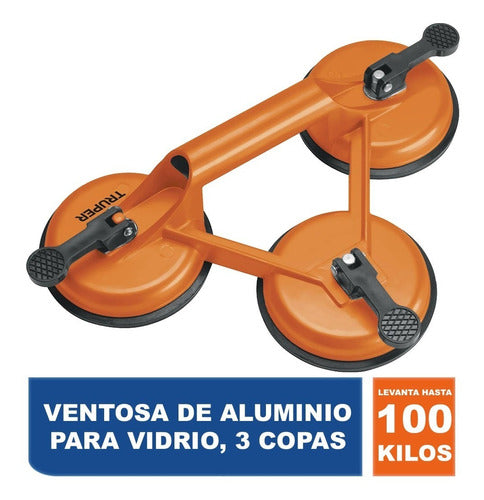 Ventosa De Aluminio Para Vidrio, 3 Copas  100762
