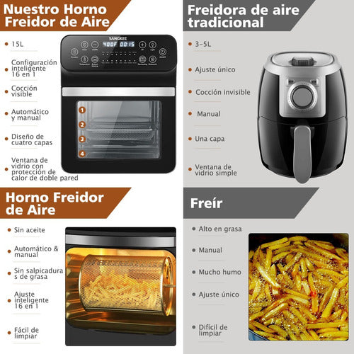 15l Freidora Aire Horno Digital,tostador/deshidratador 1700w