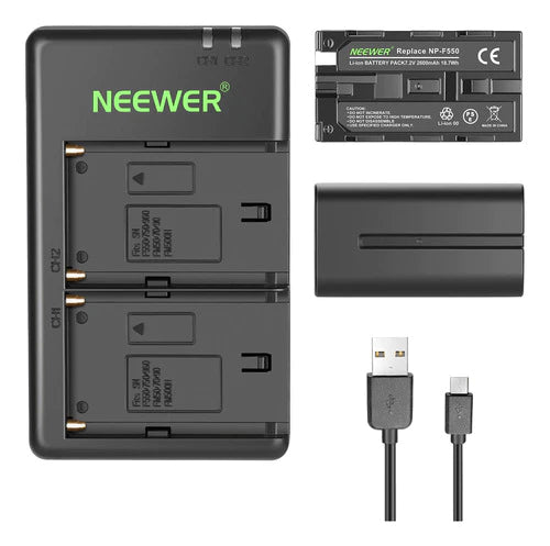 Neewer Np-f550 Kit De Batería Y Cargador Para Sony & Led Luz