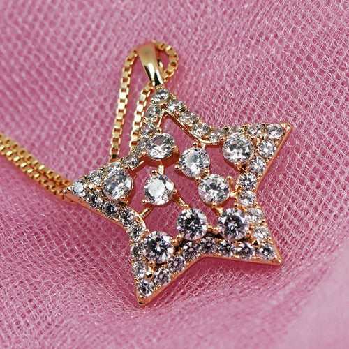 Collar Dije Cadena Veneciana Estrella Diamantes Oro 18k Mama