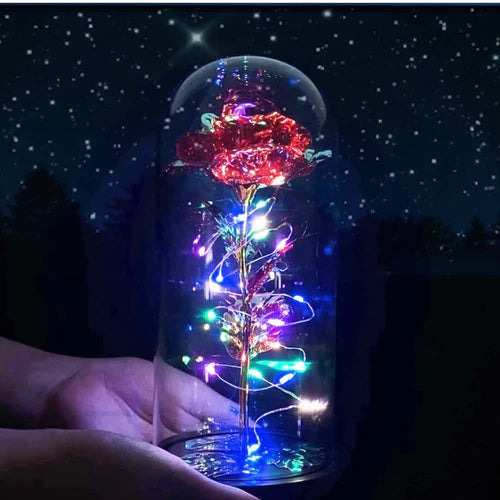 Rosa Eterna Artificial Con Luz Led Capsula Cristal Navidad