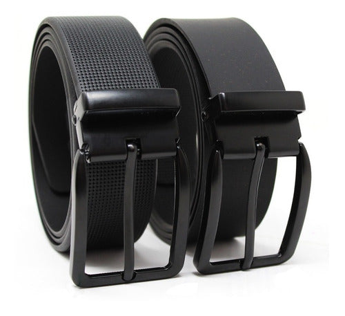 Cinturón Casual De Cuero Para Hombre -reversible Color Negro