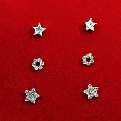 Set Aretes Pendientes Estrellas Flores Diamantes Oro 18k