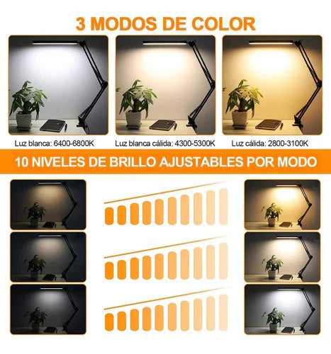 Lámpara Led De Mesa Lámpara Escritorio Con 3 Color 10 Brillo