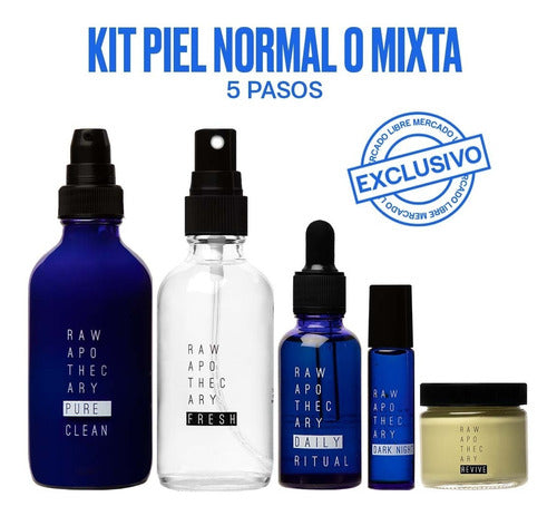 Kit Skin Care Raw Apothecary Piel Normal O Mixta 5 Pasos
