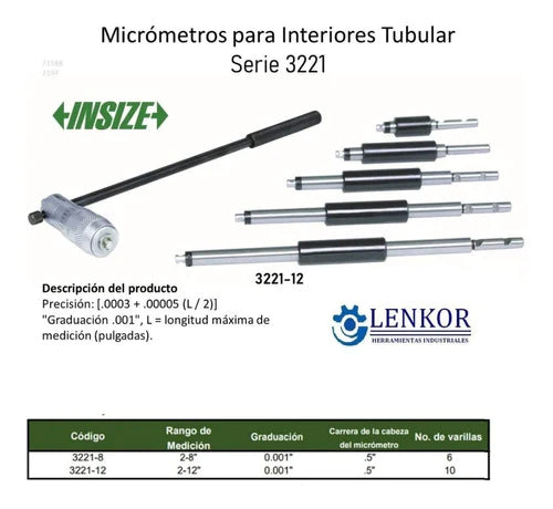 Micrómetro Para Interiores 2-12 3221-12 Insize