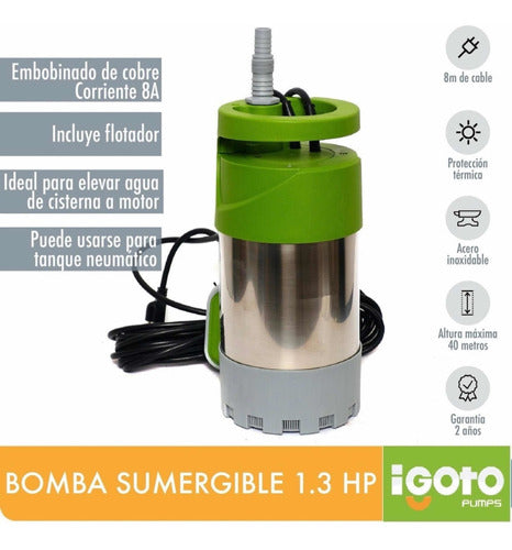 Bomba Sumergible 1.3 Hp Acero Inoxidable Igoto 127v Q1000