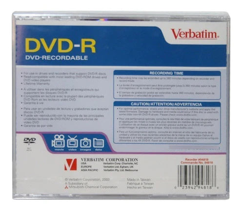 Paquete 10 Discos Verbatim Dvd-r 4.7gb 120 Min Con Estuche
