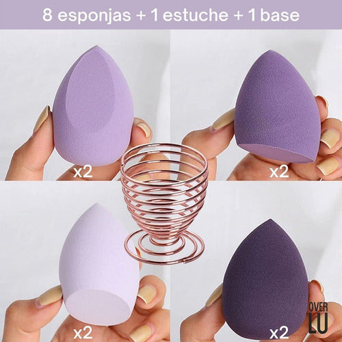 Over Lu - Set De 8 Esponjas Para Maquillaje + Estuche +base