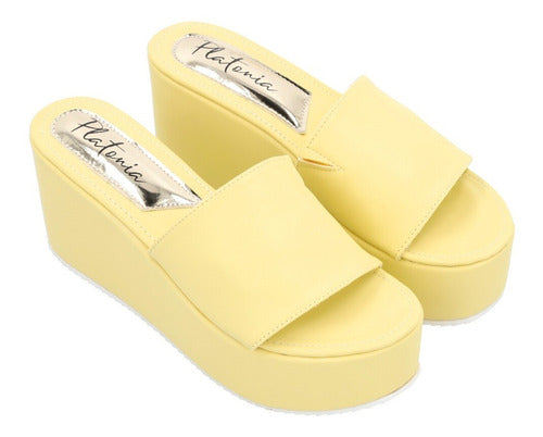 Sandalia De Plataforma Casual Amarillo Betún Pastel De Mujer