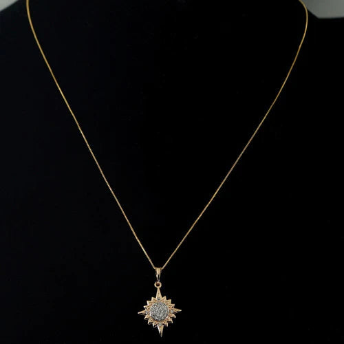 Collar Dije Cadena Sol Rosa De Los Vientos Diamantes Oro 18k