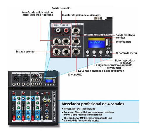 Depusheng Ht4 Mini Consola Mezcladora De Audio 4 Canales